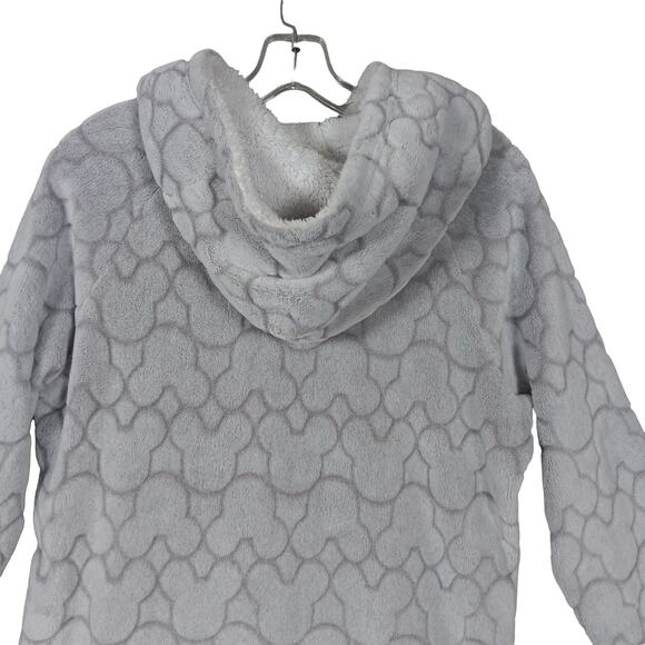 Disney Long Lounge Hoodie Size Small Gray Mickey Head Pattern Fleece Long Sleeve - Picture 5 of 10